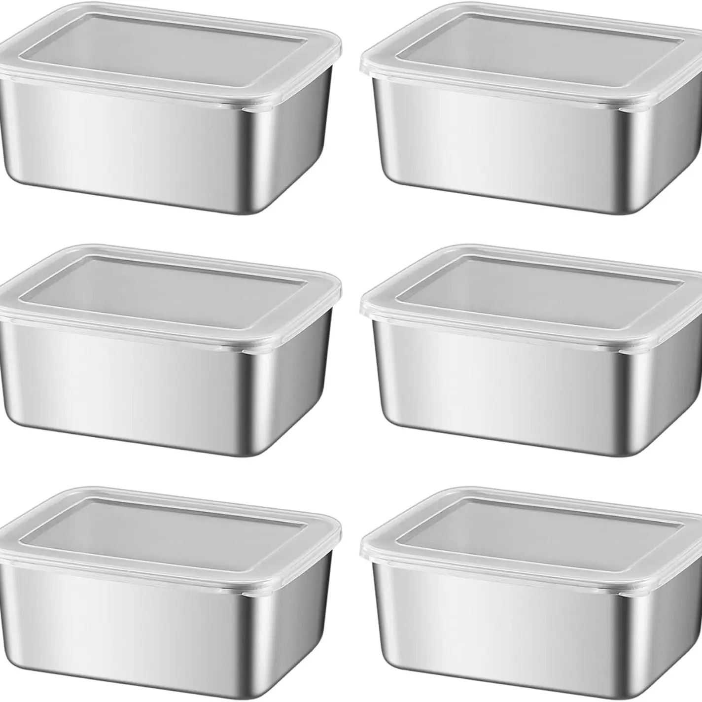6 Pcs Airtight Stainless Steel Kitchen Food Storage Containers, Airtight Reusable Containers, with Airtight Locking Lids, 25 Oz (5.3x4.15x2 Inch), Oven, Microwave & Dishwasher Safe, BPA-Free, Leak-Resistant, Stackable Meal Prep Containers Set