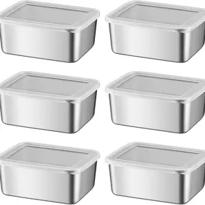 6 Pcs/12 Pcs Airtight Stainless Steel Food Storage Preserving Containers with Lids, 25 Oz (5.3x4.15x2 Inch), Oven, Microwave & Dishwasher Safe, BPA-Free, Leak-Resistant, Stackable Meal Prep Containers Set