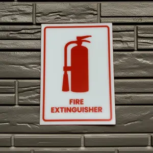 Fire Extinguisher Sign, 5x7 inch Acrylic Signs, Choose from 30 Warning and Policies, Each Sign Comes With Double Sided Tape for Easy Displaying. (Design 24)