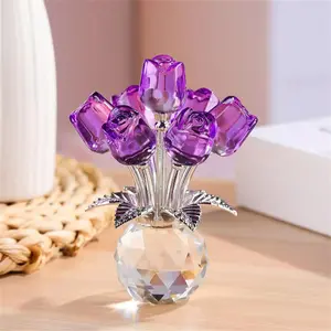 Artificial Rose Flower Design Decorative Crystal Ornament, 1 Count Romantic Rose Flower Decoration, Home Decor Supplies for Living Room Bedroom Dining Room