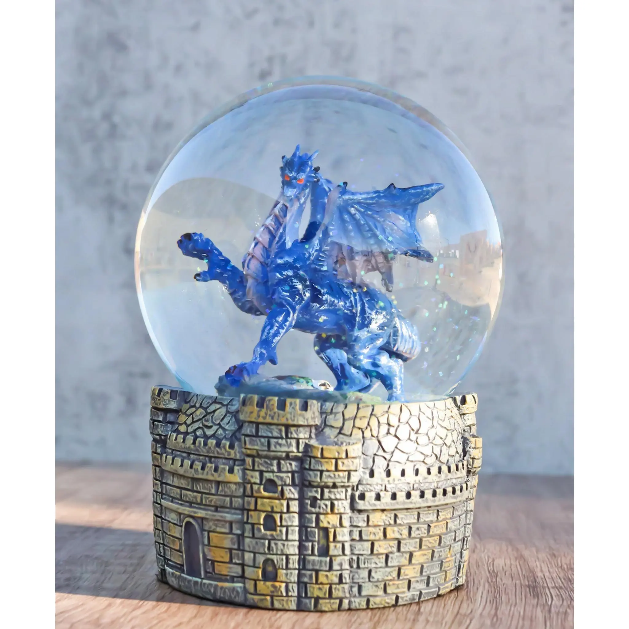 Legends Fantasy Blue Midnight Dragon Water Globe With Glitters Figurine 100mm