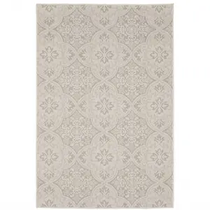 HomeRoots Classic 3x5 ft. Rectangle Ivory Floral Print Area Rug - Neutral Tones, Stain-Proof, Indoor/Outdoor Use