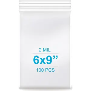 6''x 9'', (Pack of 100) 2 mil Thick Clear Plastic Reclosable Zip Poly Bags with Resealable Lock Seal Zipper for Photo, , Bakery, , Travel, Storage, Packaging & Shipping