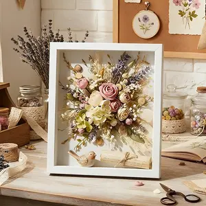 A One-piece Wooden Photo Frame Shadow Box with a 3cm Deep Interior. The Frame Has an Inner Diameter of 8x10 Inches (20x25cm) and Is Available in Four Colors: Black, White, Natural Wood, and Light Brown. It Serves as a Desktop Decoration and Display