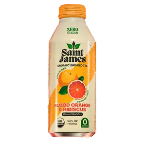 Saint James Organic Blood Orange & Hibiscus Tea 16 FL OZ 473mL Zero Sugar Black Tea with Antioxidants & Polyphenols