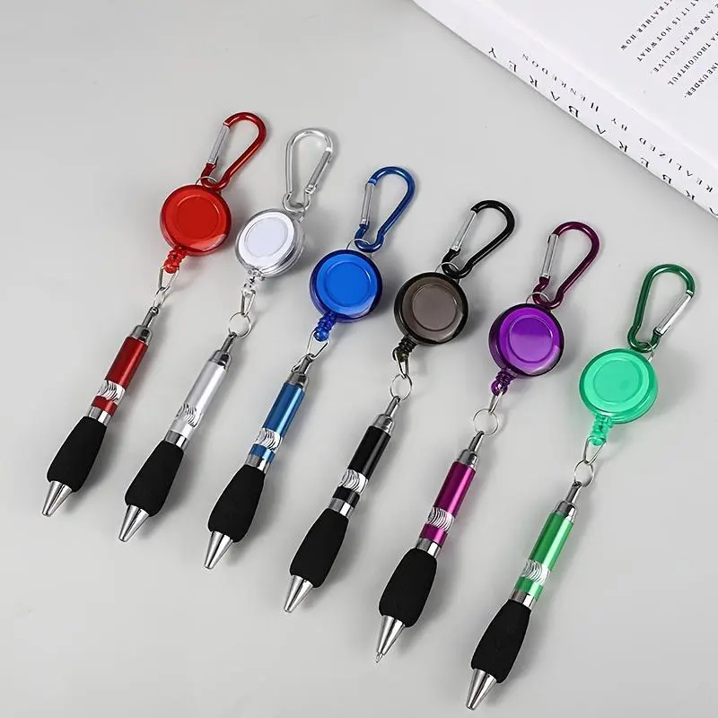 Metal Pull Pen, 3/6/12pcs Pull String Ballpoint Pen, Ballpen Set, Hanging String Writing Pen, Mountaineering Buckle Keychain, Easy Pull Pen, Stationery Supplies, Ball Point Pens, College Student Pen, Cool Pens