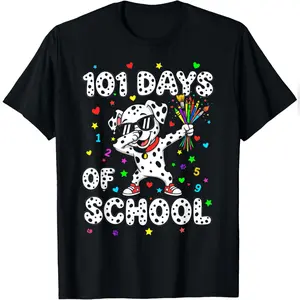 101 Days Of School Dabbing Dog Funny Student Girls T-Shirt Comfy Everyday T-Shirt