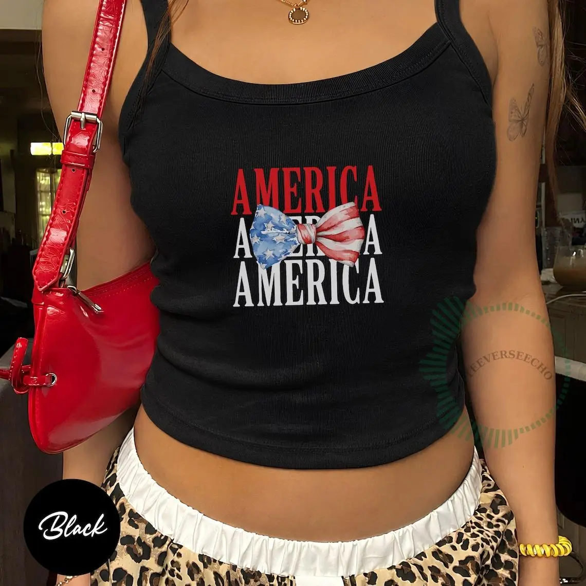 Y2k Bella Canvas America Bow Tank Top, Patriotic Coquette Tank, Fourth of July Spaghetti Strap Top, USA Summer Crop Tank