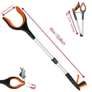 Foldable extra-long grabbing tool with rotating jaws and strong magnet, very suitable for the elderly and people with limited mobility, multifunctional household grabbing tool for picking up keys, trash, and books, a handy household tool