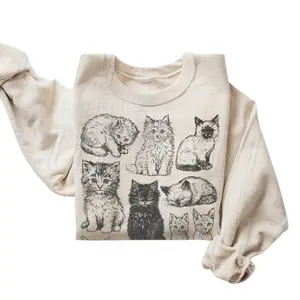 The Vintage Cat Sweatshirt, Retro Kitten Graphic Pullover, Cozy Cat Lover Gift, 90s Style Shirt, Cute Cat Mom Sweater,  Boho Unisex Crewneck Sweatshirt,  Menswear Top, Womenswear Top Underwear Streetwear Medium