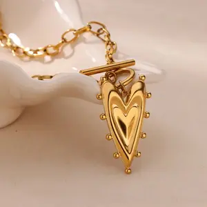 Gilded Layered Heart Necklace with OT Clasp — A Vintage-Inspired, Intricate Design Featuring a 3D Double-Layered Romantic Heart Pendant.