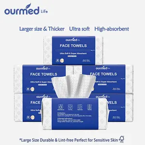 Ourmed Life Disposable Face Towels,  Biodegradable Clean Facial Towels for Sensitive Skin, Lint- free Face Cloths for Makeup Remover, Skincare and Women Cleaning, Dry Wipes（480/240/80 Count）Dot Texture