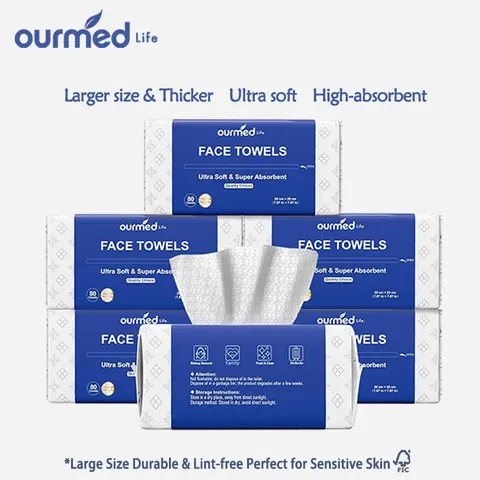 Ourmed Life Disposable Facial Cleansing Wipes - Gentle, Biodegradable, Lint-Free, Tear-Resistant, Breathable Polka Dot Face Towels for Sensitive Skin, Makeup Remover, All Seasons, 480/240/80 Count, Skin Cleansing Tissues