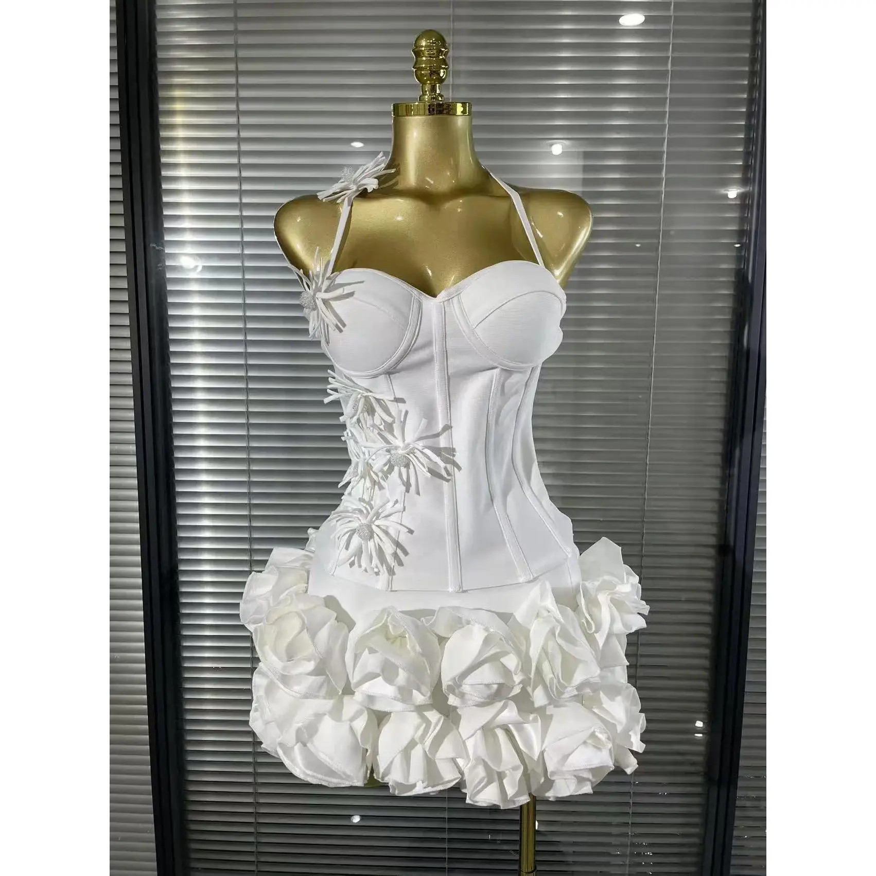 White Red Black Women Sexy Strapless 2 Pieces Bodycon Bandage Mini Dress Florals Celebrate Nightclub Party Birthday Outfit