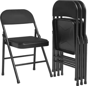 4-Pack Upholstered Folding Chairs, Heavy-Duty Steel Frame, 350 Lbs Capacity, Comfortable PU Leather Seat & Back, for Dining Room Office Camping