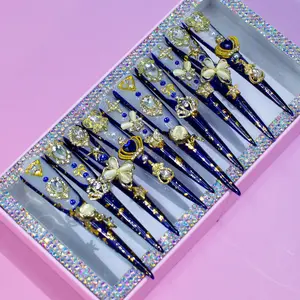 Gold Crown & Butterfly Acrylic Press on Nails 10PCS XL Stiletto Tips with 3D Charms Shimmery Handmade Luxury Limited Set for Special Occasions office wear light base St. Patrick’s Day Nails Fresh Green Nails Easter Summer