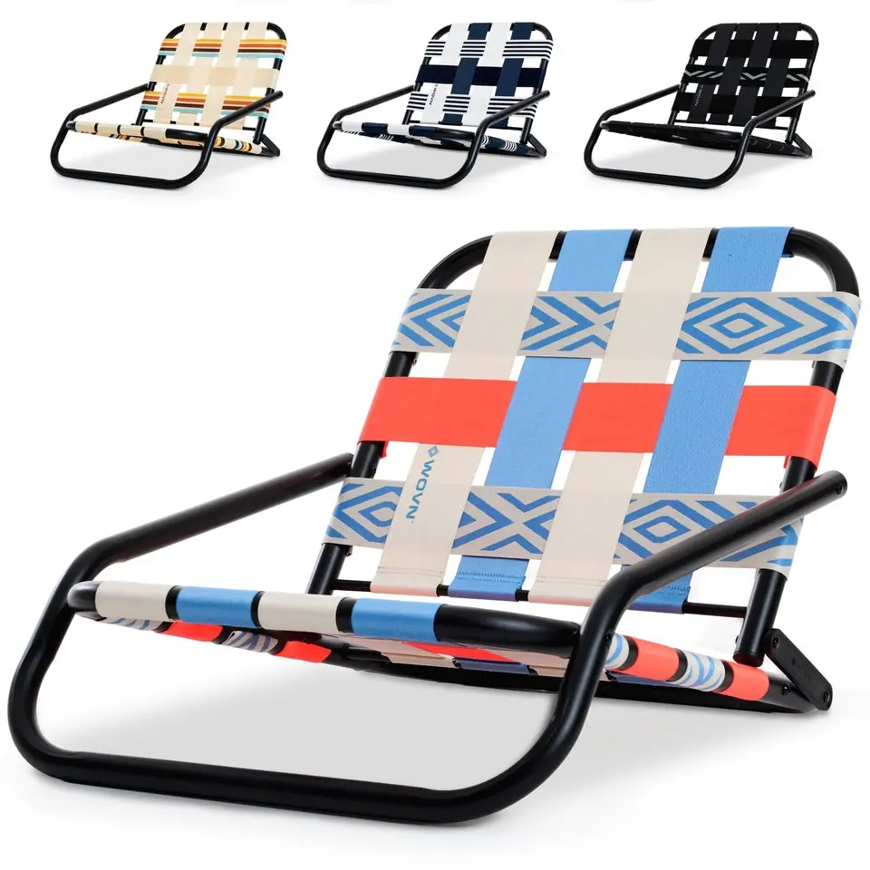 WOVN Low Beach Chairs - Premium Folding Beach Chair for Adults - Low Profile, Super Lightweight with Portable Shoulder Strap - Great for Sand and Lawn - Baja