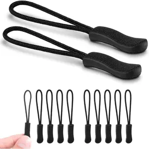 12 count Zipper Pull Cord Ends Replacement, Golf Bag Parcord Zipper Pull Tab Extender Replacement for Backpack, Bookbag, Jackets, Pants, Boots, Coats, Luggage, Balck Repair Kit