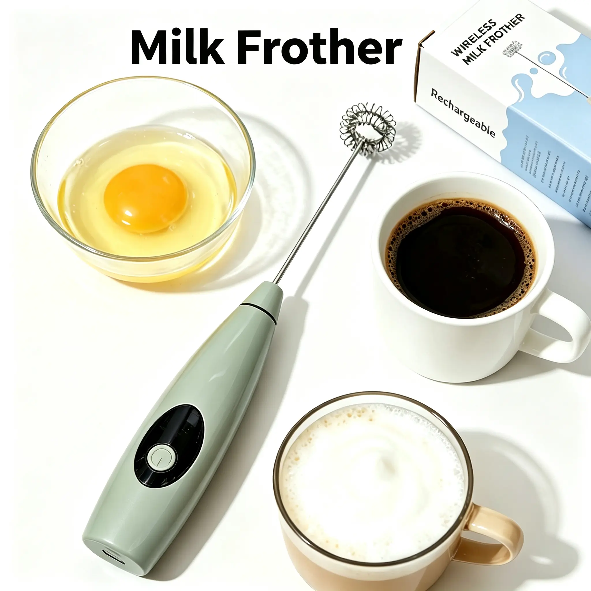 Upgraded Rechargeable Milk Frother Handheld with 3 Speeds, Detachable Stainless Steel Whisk, Ultra Fast Electric Coffee Mixer for Latte Cappuccino Matcha Egg Juices Powder
