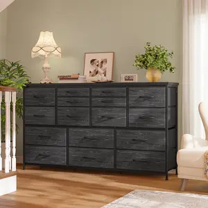 Raybee Furniture Dresser with 16 Drawers, Multifunctional TV Stand & Charging Station, 51.1" Long, 34.8" Height, 3 Power Outlet & 2 USB Ports