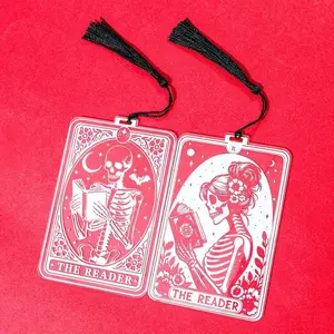 1Pc Neo-Gothic Style Acrylic Bookmark, Transparent Skull Men's Pattern Bookmark, Stationery Book Accessories Reading Marker, Gift for Female Book Lover Bookworm