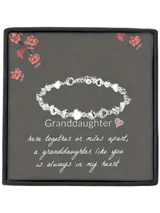 Fashion Copper Zircon Bracelet Set with Card and Gift Box, Granddaughter Graduation Gift, Grandchild Jewelry Present, Heart Design Bracelet