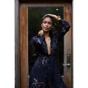 Black Printed Silk Shirt Dress