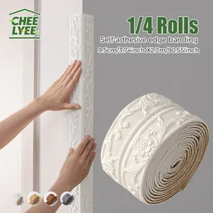 1/4 Rolls Self-Adhesive Foam Edge Trim Strip, 8mm Thick, Box Packaged, Easy Peel & Stick, Suitable for Corners, Ceiling, Office, Warehouse, Living Room, Wall Panel Molding. 3.35inx90.55in