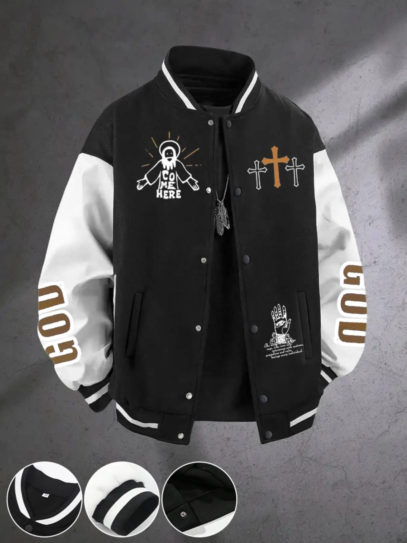 Men's American Vintage Religious Baseball Jacket, Spring Fall Winter Wear, Premium Fabric, Thick and Comfortable, Geometric Pattern