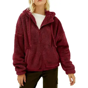 Womens Fuzzy Sherpa Fleece Jacket Zip Up Oversized Winter Warm Sweatshirt Hoodies 2025 homme men letter print tattoos are trashy shirt fitted cute