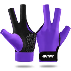 FITFIV Billiards Glove Professional 3-Finger Pool Glove for Left Hand, Snooker Cue Gloves for Men and Women Purple