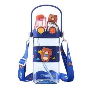 UFORU Press-Type Bear Tumbler, 19.61oz PP Material Reusable Water Bottle - Portable, Heat-Insulated, Drop-Resistant, Odor-Free - for Kids, Outdoor & Home Use with Washable Lid & Straw