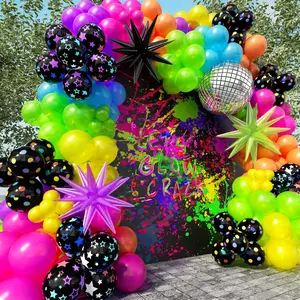200Pcs Neon Balloons Arch Garland Kit with Glow in the Dark Balloons, Neon Balloons Arch Kit for Back to 80s 90s DISCO Birthday Party Decorations, Let's Glow Party, Rock Roll Party Supplies