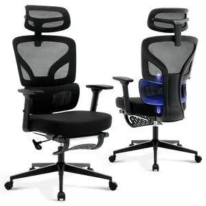 Garvee Ergonomic Office Chair with Adjustable Footrest, Lumbar Support, High Backrest, and 3D Headrest – Mesh Computer Chair for Home and Gaming Use