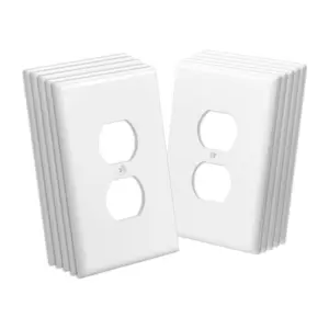 1-Gang Duplex Outlet Covers, 10 Pack Standard Size Wall Outlet Cover, Unbreakable and Impact-Resistant Polycarbonate Thermoplastic, Dual Receptacle Faceplate, for Electrical Outlets, White