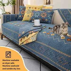 1pc sofa cover Bohemian Geometric Sofa Slipcover, Anti-Slip Washable Pet-Friendly Thick Woven Cushion, Modern Living Room Decor for Armchair/lounge