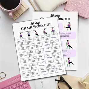30-Day Chair Exercise Poster Set, Includes Yoga Manual, Comprehensive Workout Guide, Challenge, Summer Fitness Plan, Stretching, Unframed Prints
