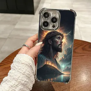 Luminous Jesus Cross Pattern Four Comers Air Cushion Anti-drop phone case Suitable for iPhone17 Pro Max  16 15 14 13 12 11 Pro Max Plus electroplated anti drop case Screen Protector Protection Protective Cover Smartphone Casing Cellphone Shockproof