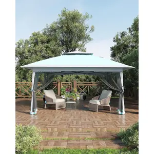 Garvee Canopy Tent 12x12 ft, Pop Up Gazebo One-Push Setup with 4 SandBags for Backyard Parties and BBQs, Mosquito Netting & Height Adjustable - Lake Blue