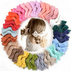 40 count Girls Hair Bows Linen Fabric Bows  Clips Hair Accessories for Little Girls   and Teens