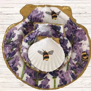 "Sweet Lavander" Set of 3 Nesting Decoupage Scallop Shells