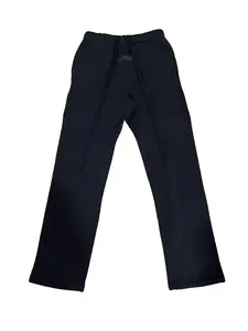 Uncuffed Relaxed Sweatpants Men's Black Stretch Limo , Soft Casual Wide Leg Joggers with Elastic Waist