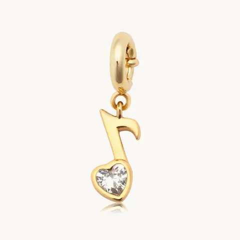 Little Words Project Music Note Charm Necklace - 14-Carat Gold-Plated Brass Base, Dainty Lightweight 14-Carat Gold-Plated Charms & Pendants, Artificial Diamond Accents, DIY Jewelry Accessory for Daily Wear, Bracelet Stacking