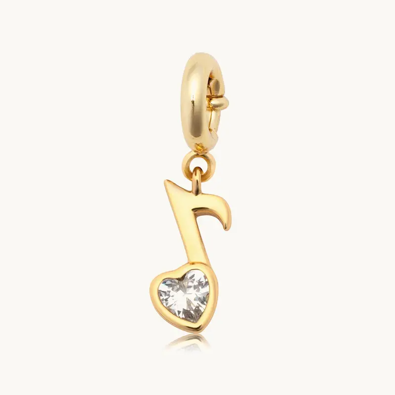 Little Words Project Music Note Charm Necklace - 14-Carat Gold-Plated Brass Base, Dainty Lightweight 14-Carat Gold-Plated Charms & Pendants, Artificial Diamond Accents, DIY Jewelry Accessory for Daily Wear, Bracelet Stacking