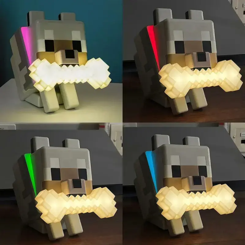 Wolf-Themed Pixel Aesthetic Indoor Gaming Lamp for Boys, Halloween Gift, 5-Color LED Fun Light, Touch Tap Control, Plug-Free Battery Powered, Animal Room Decor, Kids' Birthday Gift