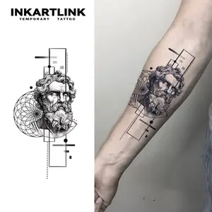 INKARTLINK Tattoo Tech, 2 Sheets Semi-Permanent Temporary Tattoos ,Contemplate 2,Adult Art Design,Lasts 1-2 Weeks, Waterproof, Realistic Look, No Adhesive, No Reflection,For Man And Woman,Ideal for Swimming, Party