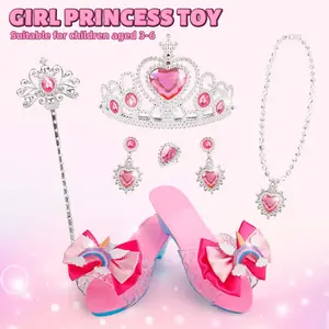 Princess Jewelry Set for Girls, Princess Costume Shoes, Toy Set, Crown Ring Necklace Bracelet Magic Wand Toys, Christmas Birthday Gift, Headdress