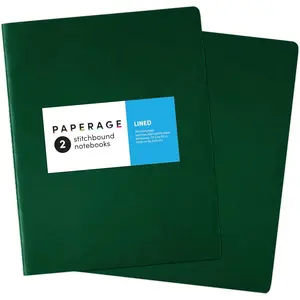 PAPERAGE Soft Cover Lined Journal Notebook, 2, (Dark Green), 100 Pages, Large 7.5 inches x 9.5 inches, College Ruled, Ideal for Note Taking  Travel Journal