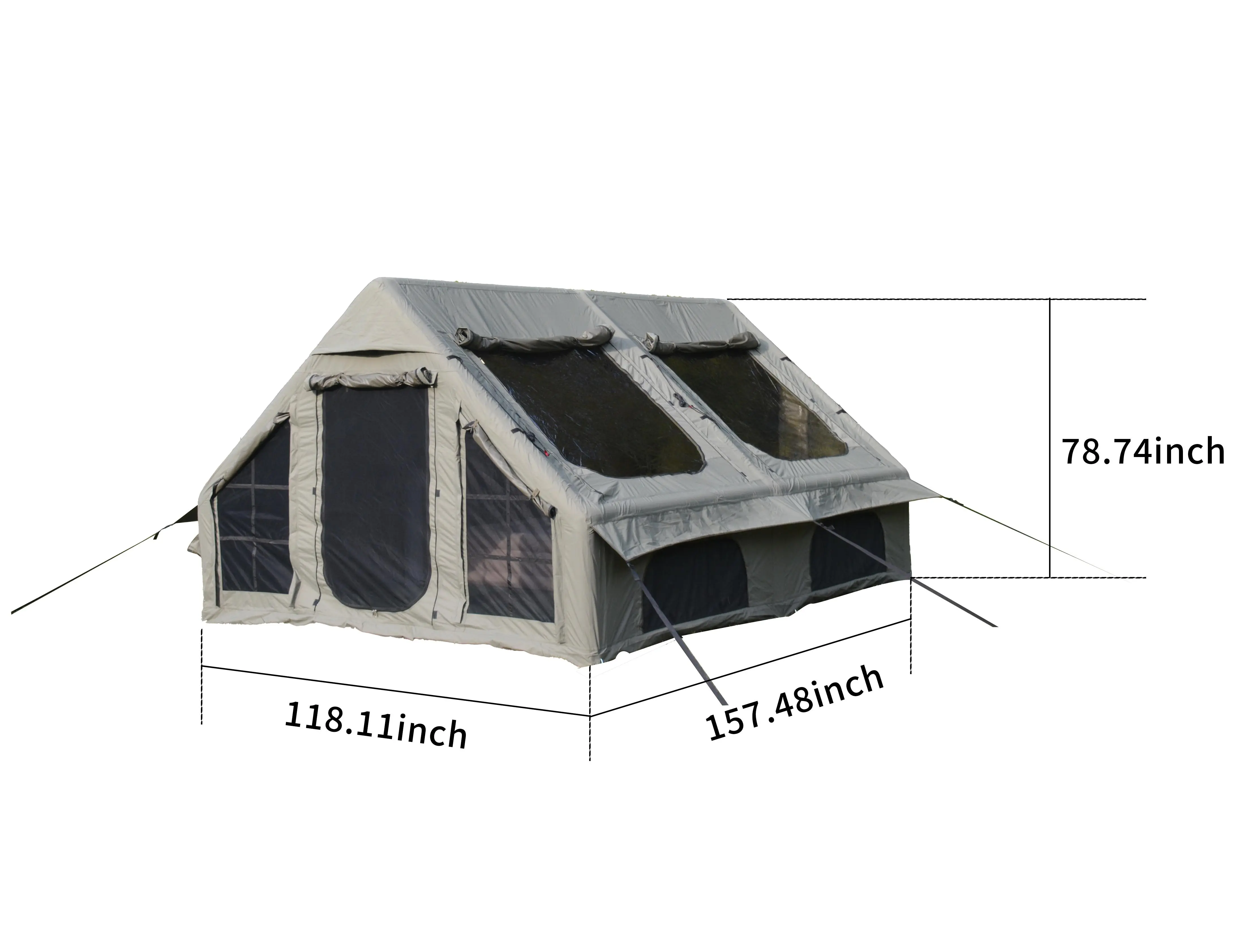 Oxford Inflatable & Bell Glamping Tent with Hand Pump or Stove Jack, 4-Season Waterproof Windproof Cabin Shelter – Available in 9.8-13.1ft Sizes for 3-8 People, Army Green/Beige/Green, Outdoor Activities, Bell Shape Portable Camping Tent Outside Tents For