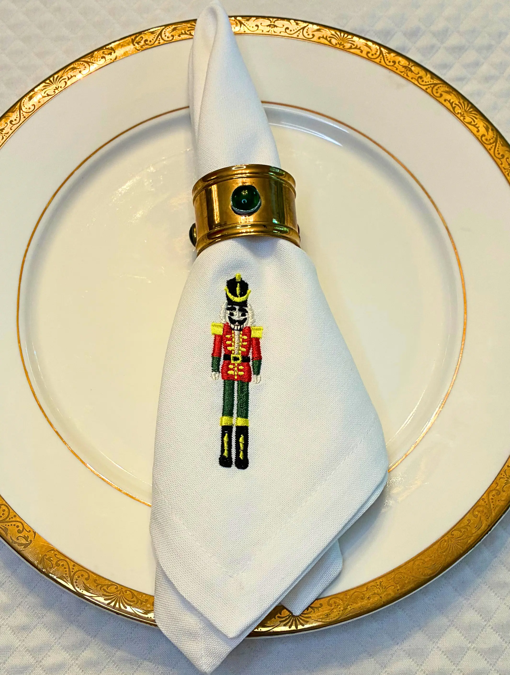 Holiday Nutcracker Embroidered Linen and Cotton Dinner Napkin